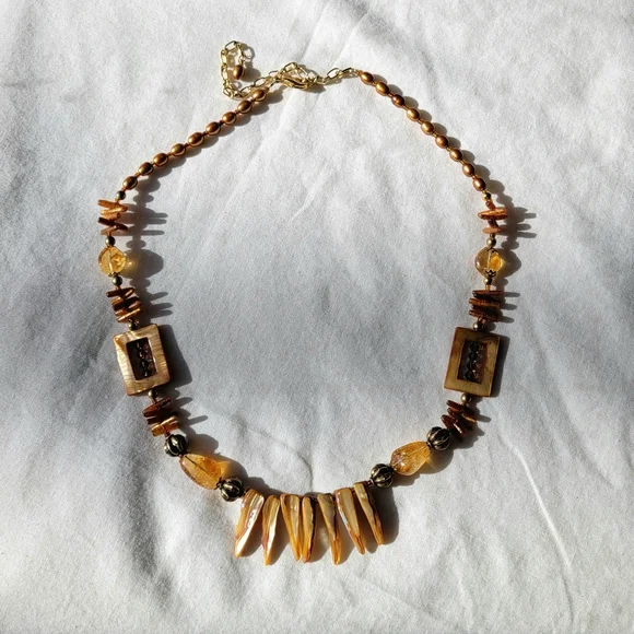 Abalone, Amber, Pearl, Crystal, & Coral Necklace